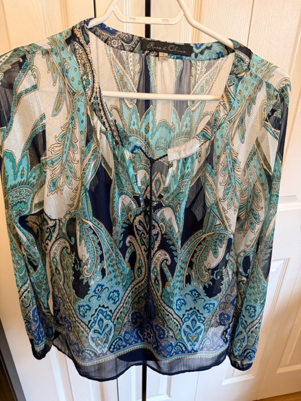 Rose & Olive Blue and Teal Paisley Sheer Blouse